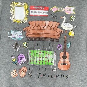 Friends The‎ Television Show Long Sleeve Gray Cropped Graphic Sweatshirt Medium